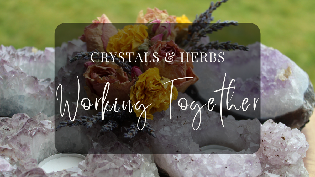 crystals and herbs working together for energetic balance